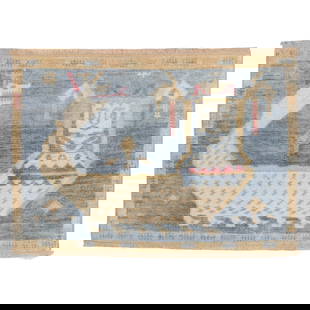 Zabihi Collection Vintage Turkish Pictorial Rug 1'9'' x 2'7'' Wool Hand-Knotted: Zabihi Collection Vintage Turkish Pictorial Rug 1'9'' x 2'7'' Wool Hand-Knotted Experience the charm of this Zabihi Collection Vintage Soft Blue Pictorial Turkish Rug, featuring a unique design that s