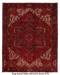 Authentic Persian Heriz Rug 9.9 x 12.5 ft Geometric Design: Authentic Persian Heriz Rug 9.9 x 12.5 ft Geometric Design Enhance your living space with this authentic Persian Heriz rug, featuring a striking geometric design that reflects traditional craftsmanshi