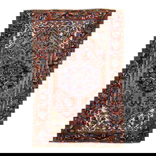 Vintage Persian Hamadan Red Wool Rug 4'2" x 6'4" Hand-Knotted: Vintage Persian Hamadan Red Wool Rug 4'2" x 6'4" Hand-Knotted This stunning vintage Persian Hamadan rug features a vibrant red field adorned with multicolor geometric accents. Hand-knotted from high-q