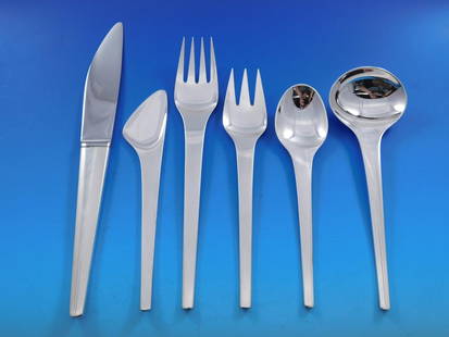 Georg Jensen Caravel Sterling Silver Flatware Set 75 Pieces Mid-Century Modern: Georg Jensen Caravel Sterling Silver Flatware Set 75 Pieces Mid-Century Modern Experience the elegance of the Caravel by Georg Jensen Sterling Silver Flatware Service Set, featuring 75 exquisite piece