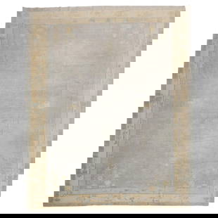 Exquisite Light Blue Hand-Woven Chinese Rug 9'2'' x 11'5'': Exquisite Light Blue Hand-Woven Chinese Rug 9'2'' x 11'5'' Discover the charm of this exquisite light blue antique Chinese rug, a perfect addition to any Mid-Century Modern space. Hand-woven from high