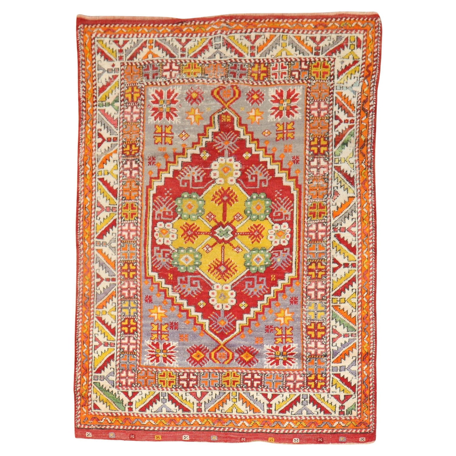 Vibrant Mid-20th Century Hand-Knotted Turkish Floral Rug 42 x 59: Vibrant Mid-20th Century Hand-Knotted Turkish Floral Rug 42 x 59 This vibrant antique Anatolian scatter rug features a unique futurist style and is hand-knotted from high-quality wool. Originating fro