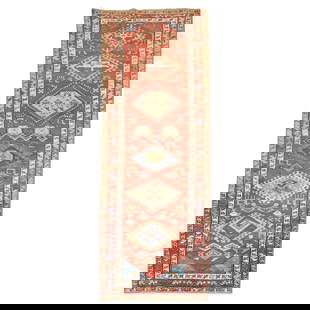 Zabihi Collection 20th Century Kazak Wool Runner 42 x 114 in: Zabihi Collection 20th Century Kazak Wool Runner 42 x 114 in Discover the exquisite Zabihi Collection Geometric Tribal Runner, a stunning example of early 20th-century craftsmanship. This hand-woven K