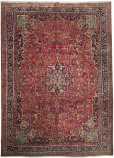 Handmade 9.6 x 13.6 Red Persian Bijar Khorasan Rug: Handmade 9.6 x 13.6 Red Persian Bijar Khorasan Rug Discover the exquisite craftsmanship of this 9.6 x 13.6 Red Persian Bijar Khorasan Rug, handwoven by skilled artisans in Khorasan, Iran. This luxurio