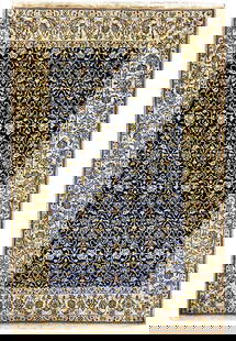 Luxury 3.7 x 5.5 Fine Persian Nain Rug Wool Silk Navy Blue Hand-Knotted 400 KPSI: Luxury 3.7 x 5.5 Fine Persian Nain Rug Wool Silk Navy Blue Hand-Knotted 400 KPSI Discover the luxury of this Fine Authentic Persian Nain Rug, measuring 3.7 ft x 5.5 ft (43 in x 65 in), expertly handcr