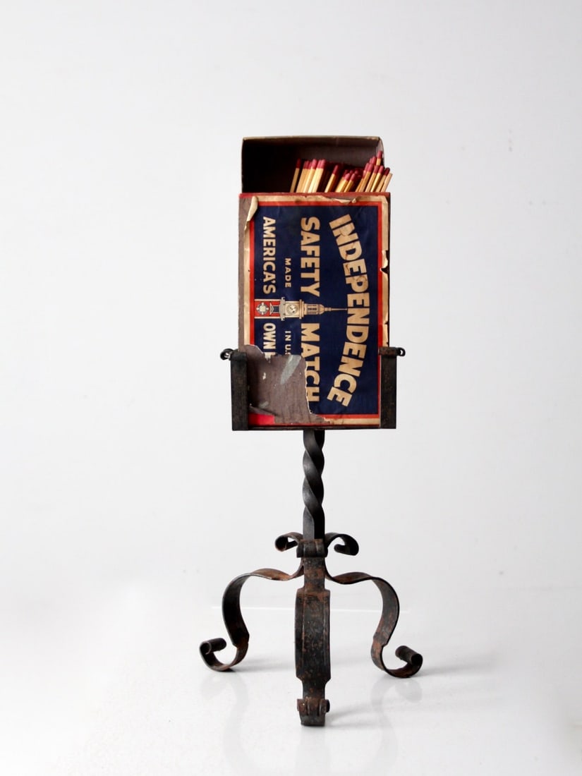 Antique Oversize Matchbox with Iron Stand Independence Safety Matches: Antique Oversize Matchbox with Iron Stand Independence Safety Matches Presenting a unique addition from our Heritage Collection, this antique oversize matchbox comes complete with an iron stand, perfe
