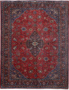 Handmade Persian Signed Sarouk Rug 10.1 x 12.11 Pale Red Wool: Handmade Persian Signed Sarouk Rug 10.1 x 12.11 Pale Red Wool Introducing a stunning 10.1 x 12.11 foot Handmade Persian Signed Sarouk Rug, a true masterpiece that showcases the artistry of skilled Per