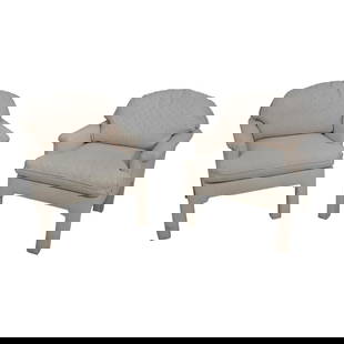 Drexel Modern Upholstered Club Chairs Pair White C.1992 Quality Construction: Drexel Modern Upholstered Club Chairs Pair White C.1992 Quality Construction This pair of Drexel upholstered club chairs features a modern design and exceptional quality construction, dating back to c