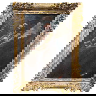 Late 18th Century French Gilt Frame Painting Saint Francois en Extase: Late 18th Century French Gilt Frame Painting Saint Francois en Extase This stunning late 18th century French painting titled "Saint Francois en Extase" is a captivating depiction of Saint Francis of A