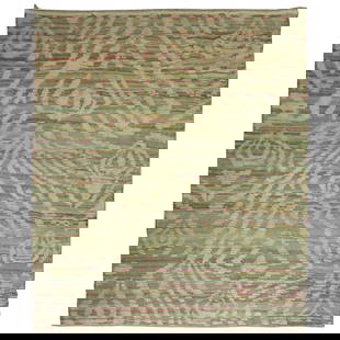 Mid-Century Modern Turkish Flat-Weave Carpet 99 x 126 Wool Hand-Knotted: Mid-Century Modern Turkish Flat-Weave Carpet 99 x 126 Wool Hand-Knotted Discover the beauty of this Turkish Inspired Flat-Weave Carpet, measuring 99 in (251.46 cm) in width and 126 in (320.04 cm) in l