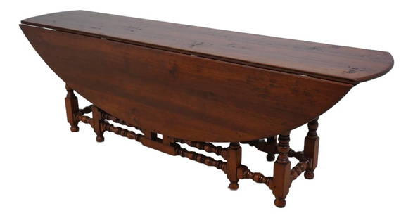 40 Year Old English Cherry Drop Leaf Gateleg Dining Table: 40 Year Old English Cherry Drop Leaf Gateleg Dining Table This large English drop leaf gateleg dining room table features a stunning distressed cherry wood finish, showcasing high quality construction