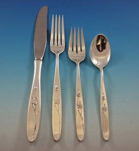 Towle Rose Solitaire Sterling Silver Flatware Set 27 Pieces Service for 6: Towle Rose Solitaire Sterling Silver Flatware Set 27 Pieces Service for 6 Introducing the exquisite Rose Solitaire Sterling Silver Flatware Set by Towle, a perfect choice for those looking to enhance