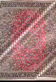 8'8" x 12'3" Pre-Owned Persian Esfahan Najaf Wool Rug: 8'8" x 12'3" Pre-Owned Persian Esfahan Najaf Wool Rug Introducing the 8.8 x 12.3 Pre-Owned Persian Esfahan Najaf Rug, a stunning testament to the art of Persian rug-making. Handcrafted by skilled arti