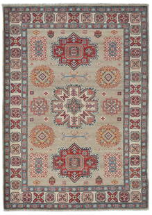 Hand-Knotted Kazak Geometric Modern Wool Area Rug 4'1 x 5'11: Hand-Knotted Kazak Geometric Modern Wool Area Rug 4'1 x 5'11 Enhance your living space with this stunning Hand-Knotted Kazak Geometric Modern Design Oriental Carpet. Measuring 4'1" x 5'11", this area