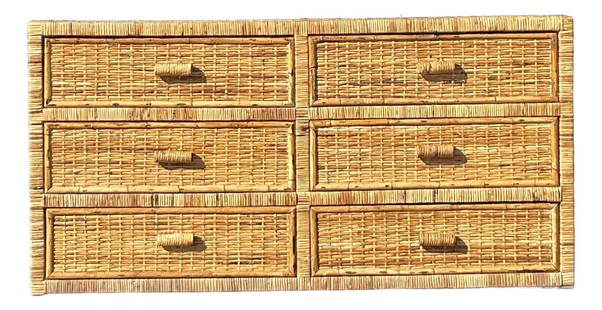 Vintage Coastal Rattan Dresser 60.25" W Natural Woven Texture: Vintage Coastal Rattan Dresser 60.25" W Natural Woven Texture Enhance your coastal or boho-inspired interior with this vintage wrapped rattan dresser. Showcasing a natural woven texture and sleek line
