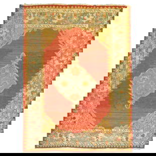 Late 19th Century Turkish Oushak Rug Hand-Woven Wool 87 x 120: Late 19th Century Turkish Oushak Rug Hand-Woven Wool 87 x 120 Discover the charm of this late 19th-century antique Turkish Oushak rug. Hand-woven from high-quality wool, this stunning piece features a