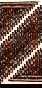 Handmade Vintage Tribal Wool Rug 4'4 x 9'7 ft Geometric Design: Handmade Vintage Tribal Wool Rug 4'4 x 9'7 ft Geometric Design Enhance your home decor with this stunning handmade wool vintage tribal style oriental rug. Featuring a beautiful blend of dark navy blue