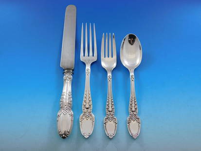 Tiffany & Co Broom Corn Sterling Silver Flatware Set for 12 49 pcs: Tiffany & Co Broom Corn Sterling Silver Flatware Set for 12 49 pcs Presenting the exquisite Broom Corn Sterling Silver Flatware Set by Tiffany & Co., designed to serve 12 guests with elegance. This st