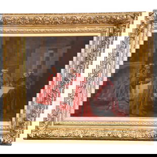 19th Century French Oil Painting Three Cardinals Signed Giltwood Frame: 19th Century French Oil Painting Three Cardinals Signed Giltwood Frame This exquisite 19th Century French oil on canvas painting captures a lively scene featuring three Catholic cardinals engaged in a
