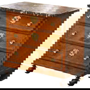 19th Century French Louis Philippe Miniature Commode with Marble Top: 19th Century French Louis Philippe Miniature Commode with Marble Top This exquisite 19th-century French miniature commode showcases the elegance of Louis Philippe style in a charmingly scaled design.