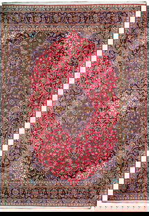 9.9 x 13.4 Hand-Knotted Red Semi-Antique Persian Kashan Rug: 9.9 x 13.4 Hand-Knotted Red Semi-Antique Persian Kashan Rug Discover the timeless elegance of this handcrafted 9.9 x 13.4 Red Semi-Antique Persian Kashan Rug. Meticulously crafted by skilled Persian a