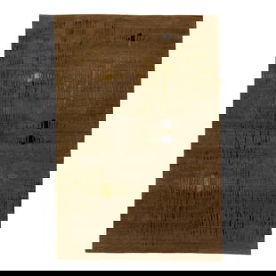 Handmade Abstract Nepalese Wool Silk Rug 5'6 x 8'3 Brown: Handmade Abstract Nepalese Wool Silk Rug 5'6 x 8'3 Brown Discover the elegance of this handmade abstract modern Nepalese rug, crafted from premium wool and silk. The sophisticated abstract pattern fea