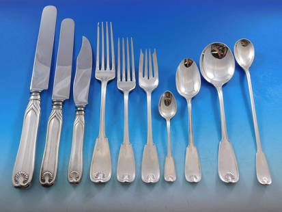 Tiffany & Co Palm Sterling Silver Flatware Set for 12, 126 Pieces: Tiffany & Co Palm Sterling Silver Flatware Set for 12, 126 Pieces This exquisite Palm pattern flatware service for 12 by Tiffany & Co. comprises a total of 126 pieces crafted in sterling silver. Desig