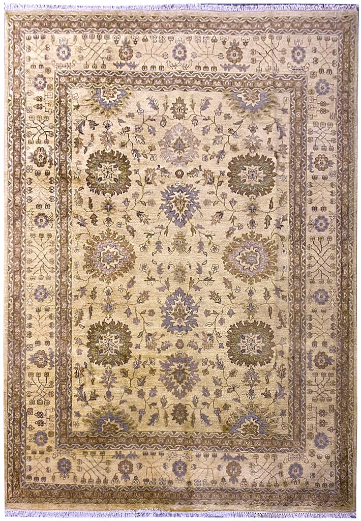 8' x 10' Handmade Agra Oushak Rug Luxurious Wool Craftsmanship: 8' x 10' Handmade Agra Oushak Rug Luxurious Wool Craftsmanship Introducing the exquisite 8' x 10' Handmade Agra Oushak Rug, a true masterpiece that fuses the exceptional craftsmanship of Agra with the