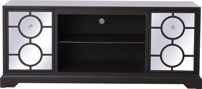 Elegant Lighting Mirrored TV Cabinet Dark Walnut 60-In Transitional Style: Elegant Lighting Mirrored TV Cabinet Dark Walnut 60-In Transitional Style Enhance your living space with this elegant mirrored TV stand, featuring a stunning dark walnut finish. Crafted in an antique