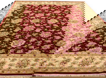 8'10" x 12'2" Handmade Silk Wool Sino Tabriz Area Rug: 8'10" x 12'2" Handmade Silk Wool Sino Tabriz Area Rug Enhance your living space with this exquisite 8' 10" x 12' 2" handmade Quality Silk & Wool Sino Tabriz Rug. Skillfully crafted in China, this