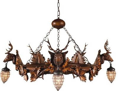 Rustic Lodge Stag Head Chandelier 29H x 45W x 45D UL-Listed: Rustic Lodge Stag Head Chandelier 29H x 45W x 45D UL-Listed Illuminate your space with this stunning Rustic Stag Head Chandelier, perfect for lodge-style interiors. This unique bowl chandelier feature