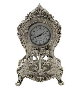 Elegant 925 Sterling Silver Floral Engraved Desk Clock 4.75 x 2.5 Inches: Elegant 925 Sterling Silver Floral Engraved Desk Clock 4.75 x 2.5 Inches This exquisite standing clock features fine 925 sterling silver construction paired with a precision quartz movement. The clock