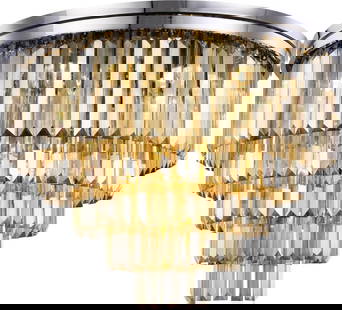 Elegant Lighting Sydney Flush-Mount Ceiling Light Royal-Cut Crystal 21H 32W 32D Golden Teak Finish: Elegant Lighting Sydney Flush-Mount Ceiling Light Royal-Cut Crystal 21H 32W 32D Golden Teak Finish Illuminate your space with the Elegant Sydney Golden Teak Ceiling Light, a stunning flush-mount fixtu