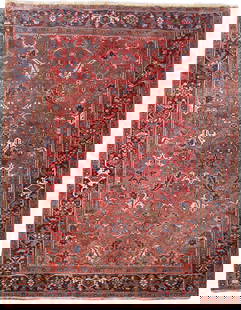 Handcrafted 7'2 x 9'6 Red Persian Heriz Rug with Silk-Like Pile: Handcrafted 7'2 x 9'6 Red Persian Heriz Rug with Silk-Like Pile Experience the artistry of Persian craftsmanship with this exquisite handcrafted Red Persian Heriz Rug. Featuring traditional Persian de
