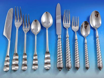 Designer Stainless Steel Flatware Set 44 Pieces Service for 8 Modern Patterns: Designer Stainless Steel Flatware Set 44 Pieces Service for 8 Modern Patterns Elevate your dining experience with this exquisite Designer Mixed Stainless Steel Flatware Set, featuring a total of 44 pi