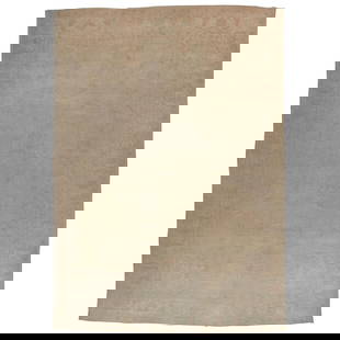 Vintage 1920 Pale Turkish Oushak Carpet 13'1" x 18'9" Hand-Woven Wool: Vintage 1920 Pale Turkish Oushak Carpet 13'1" x 18'9" Hand-Woven Wool This stunning Pale Oversize Turkish Oushak Carpet showcases a modern design with a beautiful two-tone palette, featuring blonde an