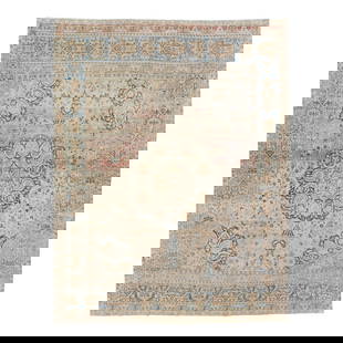 1960s Antique Persian Tabriz Handmade Wool Rug 9' x 11'6" Beige: 1960s Antique Persian Tabriz Handmade Wool Rug 9' x 11'6" Beige Experience the elegance of this exquisite antique Persian Tabriz rug, meticulously handcrafted from high-quality wool. Featuring a stunn