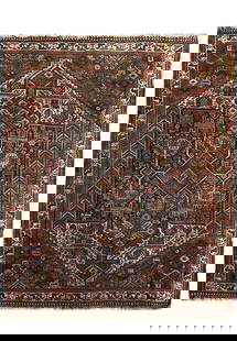 5'3 x 6'3 Handmade Antique Persian Heriz Rug Wool Geometric Patterns: 5'3 x 6'3 Handmade Antique Persian Heriz Rug Wool Geometric Patterns This exquisite 5.3 x 6.3 Antique Persian Heriz Rug is handcrafted by skilled Persian artisans, showcasing traditional designs that