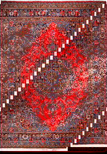 9'10" x 12'7" Handmade Semi Antique Persian Mashad Rug Red Wool: 9'10" x 12'7" Handmade Semi Antique Persian Mashad Rug Red Wool Transform your living space with this exquisite 9' 10" x 12' 7" Red Handmade Traditional Semi Antique Persian Mashad Rug. Crafted by ski