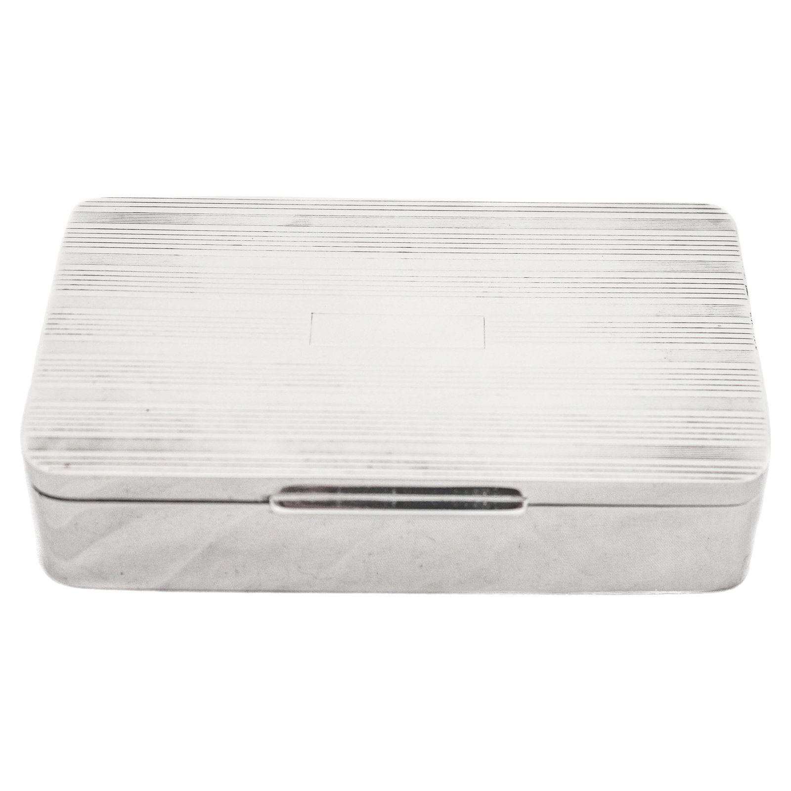 1961 Sterling Silver Men's Jewelry Box with Pinstriped Lid: 1961 Sterling Silver Men's Jewelry Box with Pinstriped Lid This exquisite sterling silver men's jewelry box, crafted in 1961, showcases a sleek and masculine design, making it an ideal storage solutio