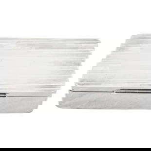 1961 Sterling Silver Men's Jewelry Box with Pinstriped Lid: 1961 Sterling Silver Men's Jewelry Box with Pinstriped Lid This exquisite sterling silver men's jewelry box, crafted in 1961, showcases a sleek and masculine design, making it an ideal storage solutio