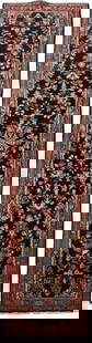 Handcrafted 2.9 x 13.4 Black Persian Hamadan Rug: Handcrafted 2.9 x 13.4 Black Persian Hamadan Rug Discover the captivating allure of this handcrafted Black Persian Hamadan Rug, a stunning testament to traditional Persian craftsmanship. Measuring 2'