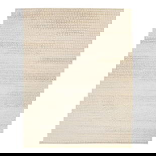 Hand-Knotted Ivory Wool Rug with Geometric Pattern by Apadana 9'2 x 11'9: Hand-Knotted Ivory Wool Rug with Geometric Pattern by Apadana 9'2 x 11'9 Enhance your living space with this exquisite hand-knotted wool rug, showcasing a luxurious ivory field complemented by a bold,