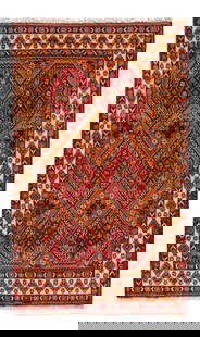 Vintage Persian Handmade Wool Rug 4'4 x 7'2 Orange Geometric Design: Vintage Persian Handmade Wool Rug 4'4 x 7'2 Orange Geometric Design This exquisite Vintage Persian Handmade Wool Rug features a vibrant orange field adorned with multi-color accents in a captivating