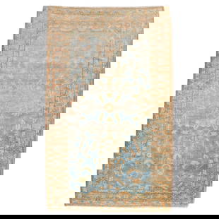 Zabihi Collection Sky Blue Peach Persian Sarouk Rug 4'3 x 6'7 Hand-Knotted Wool 1920s: Zabihi Collection Sky Blue Peach Persian Sarouk Rug 4'3 x 6'7 Hand-Knotted Wool 1920s Enhance your space with this exquisite Zabihi Collection Sky Blue Peach Persian Sarouk Accent Rug. This