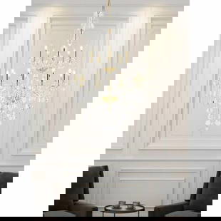 Elegant Verona 15-Light Gold Crystal Chandelier 52in for Dining Room Foyer: Elegant Verona 15-Light Gold Crystal Chandelier 52in for Dining Room Foyer Illuminate your space with this stunning 15-light crystal chandelier, featuring a beautiful combination of clear and gold