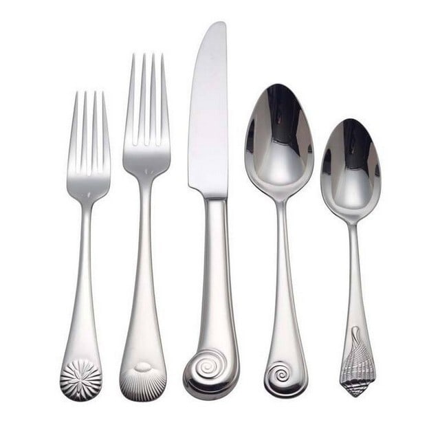 Lenox Seashell Design 60 Piece Stainless Steel Flatware Set: Lenox Seashell Design 60 Piece Stainless Steel Flatware Set Enhance your dining experience with this exquisite 60-piece flatware set from Lenox, featuring a charming seashell design on each handle. Cr