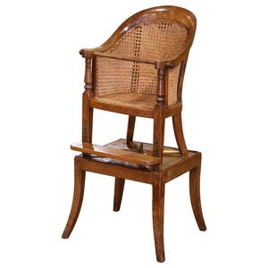 19th Century French Louis Philippe Walnut High Chair with Cane and Footrest