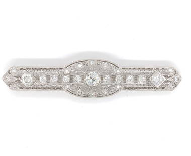 Art Deco Platinum Diamond Brooch 3.02ct GIA Certified Vintage Pin: Art Deco Platinum Diamond Brooch 3.02ct GIA Certified Vintage Pin This exquisite Art Deco pin showcases a stunning filigree design crafted in platinum, featuring a total diamond weight of approximatel