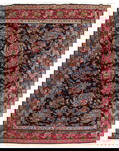 Handcrafted Persian Tabriz Sarouk Rug 8'5 x 11'2 Navy Blue: Handcrafted Persian Tabriz Sarouk Rug 8'5 x 11'2 Navy Blue Experience the elegance of this handcrafted Persian Tabriz Sarouk Rug in a rich navy blue hue. Meticulously woven by skilled artisans, it sho